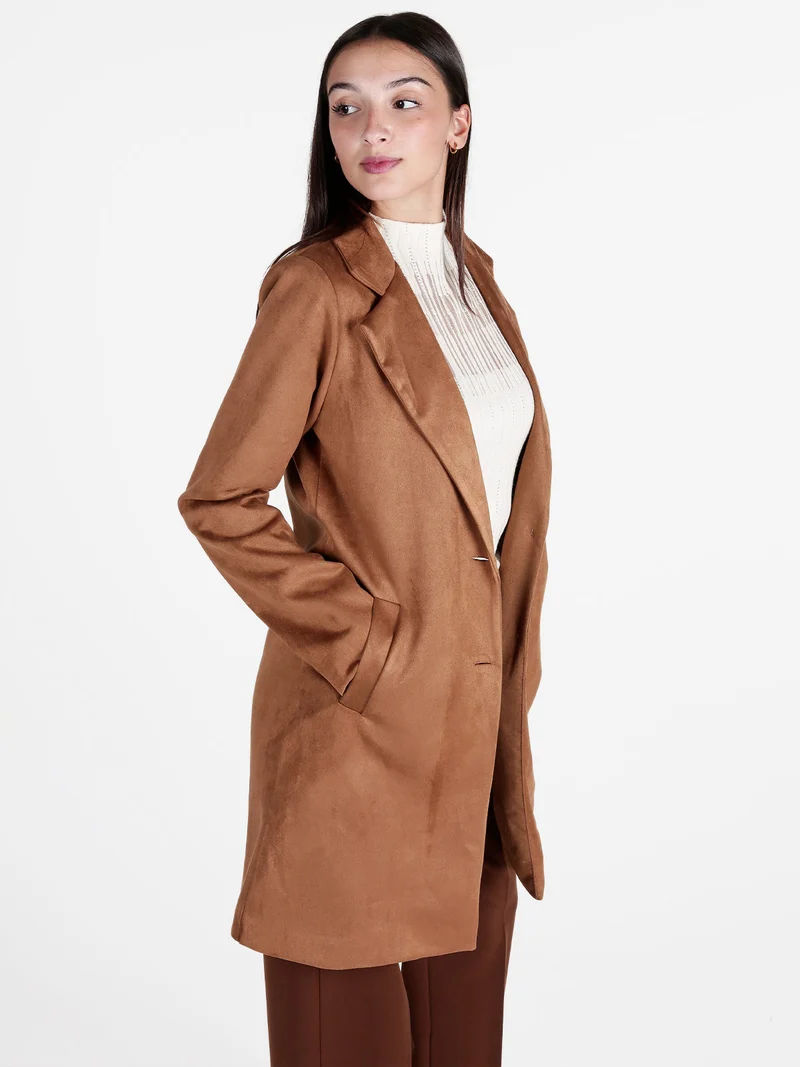 Cappotto donna in tessuto scamosciato - cammello
