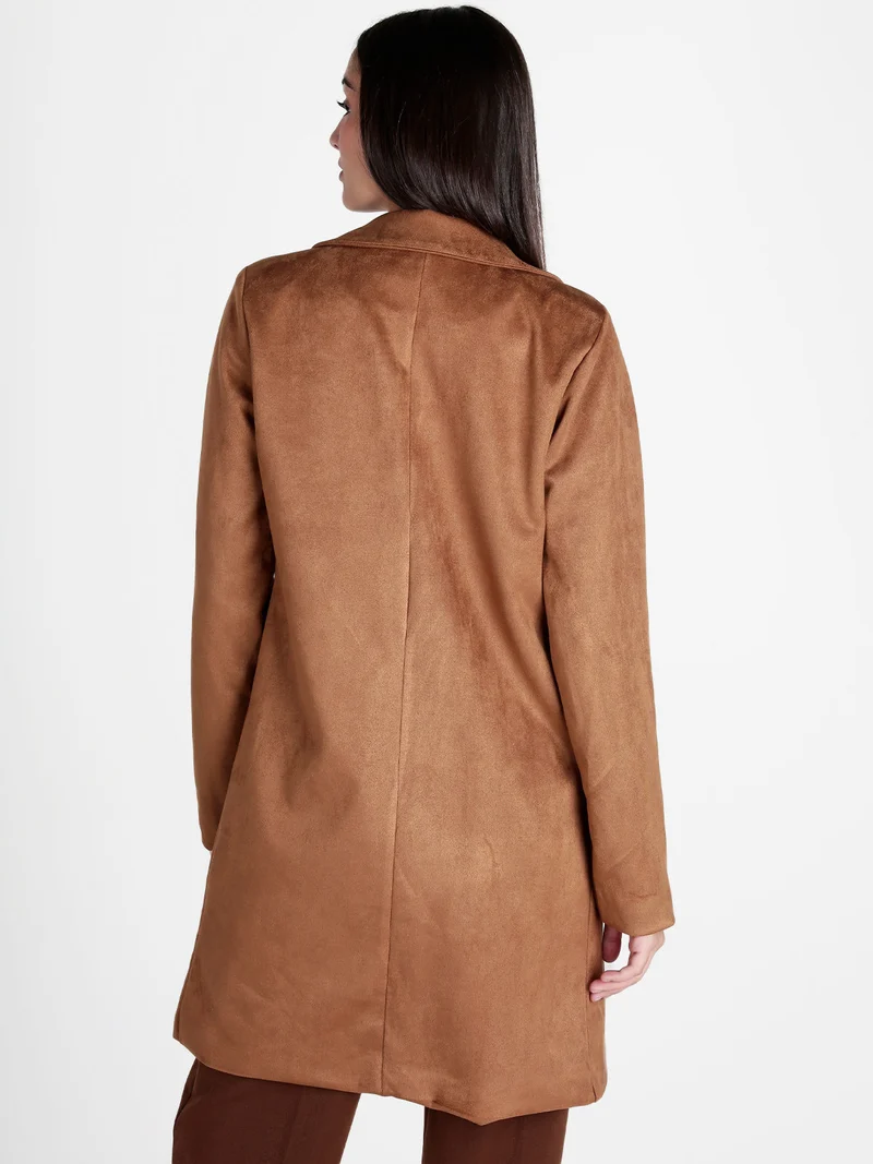 Cappotto donna in tessuto scamosciato - cammello