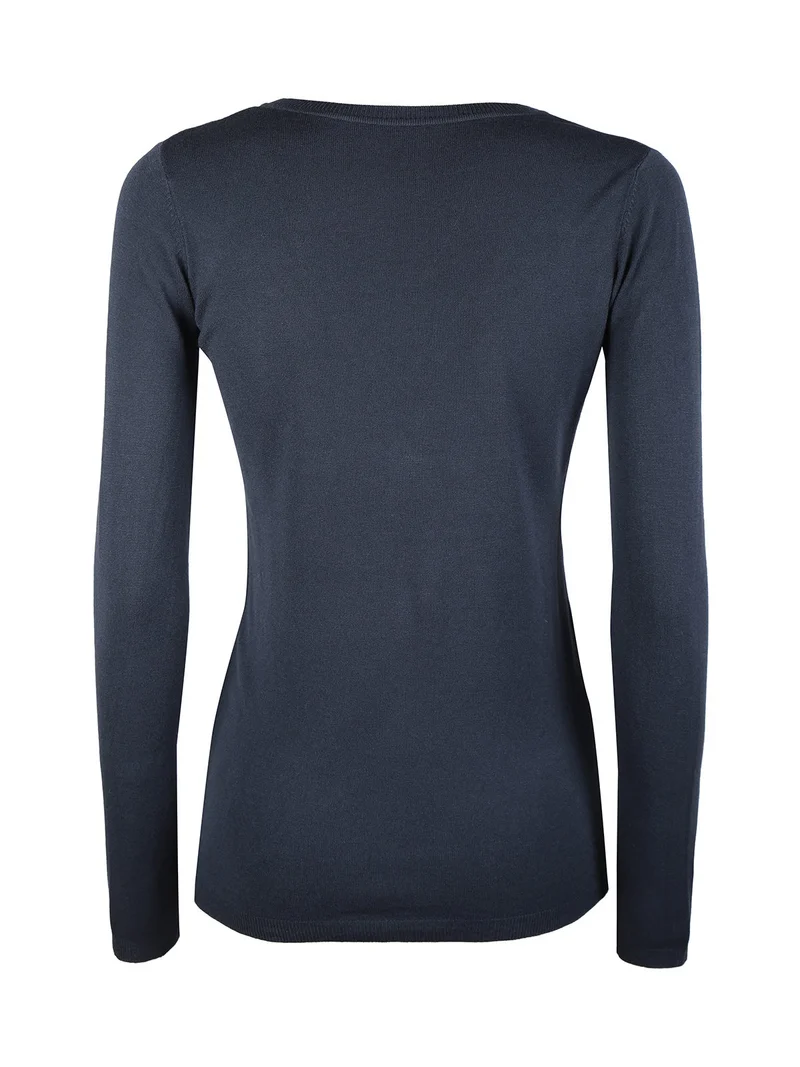 Pullover donna in maglia scollo V - blu scuro