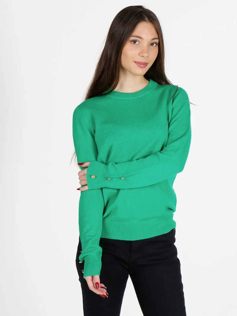 Maglione donna in misto lana e cashemere con bottoni decorativi - verde