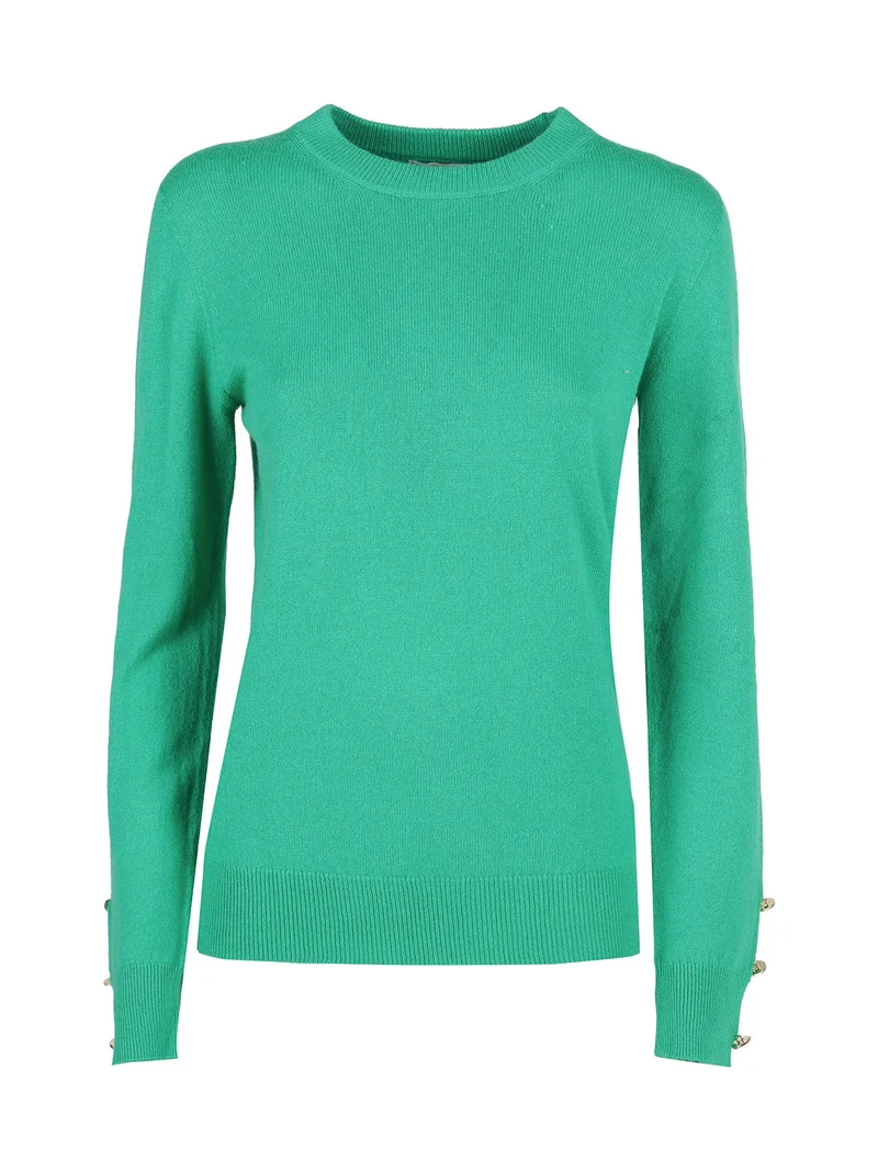 Maglione donna in misto lana e cashemere con bottoni decorativi - verde
