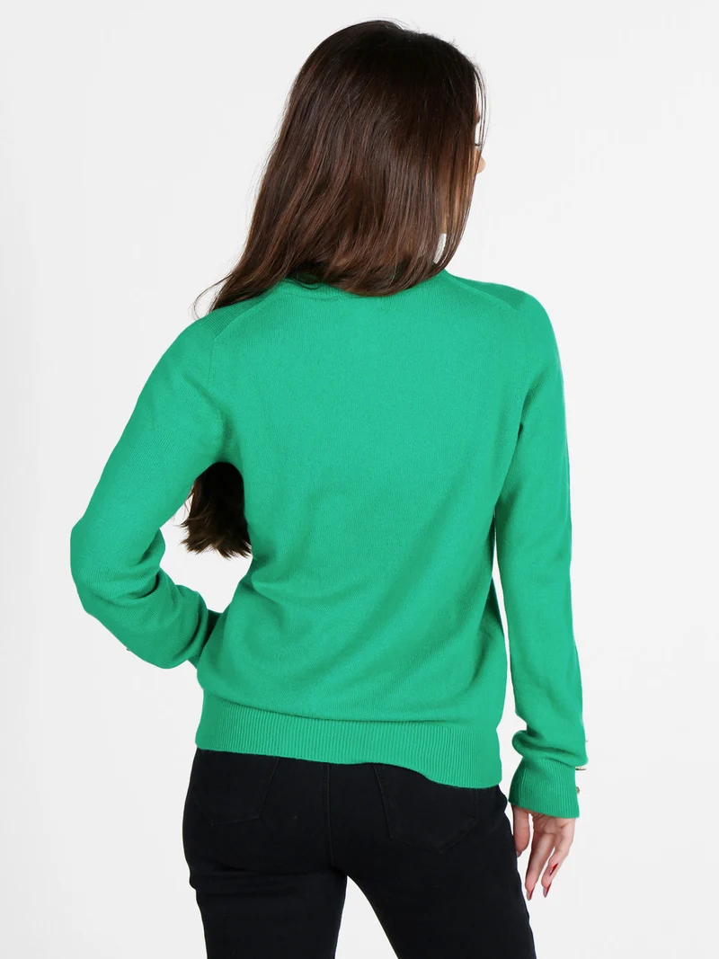 Maglione donna in misto lana e cashemere con bottoni decorativi - verde