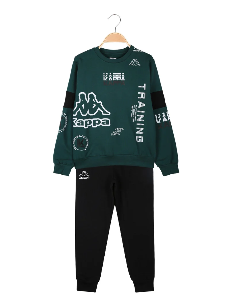 Completo tuta girocollo da ragazzo 2 pezzi con interno in caldo cotone - verde scuro