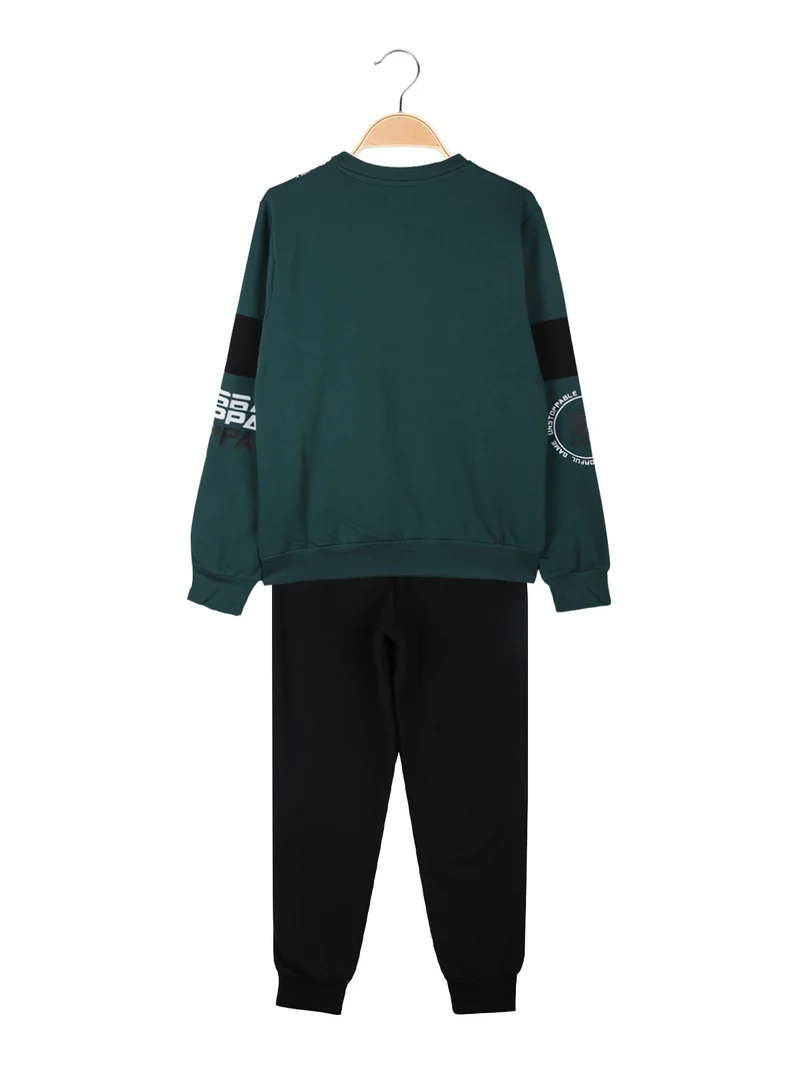 Completo tuta girocollo da ragazzo 2 pezzi con interno in caldo cotone - verde scuro