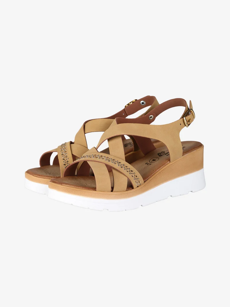 Sandali donna con zeppa e strass - khaki