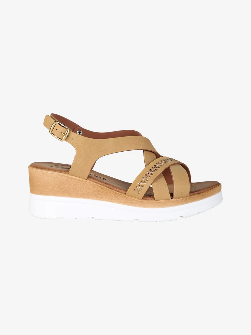 Sandali donna con zeppa e strass - khaki