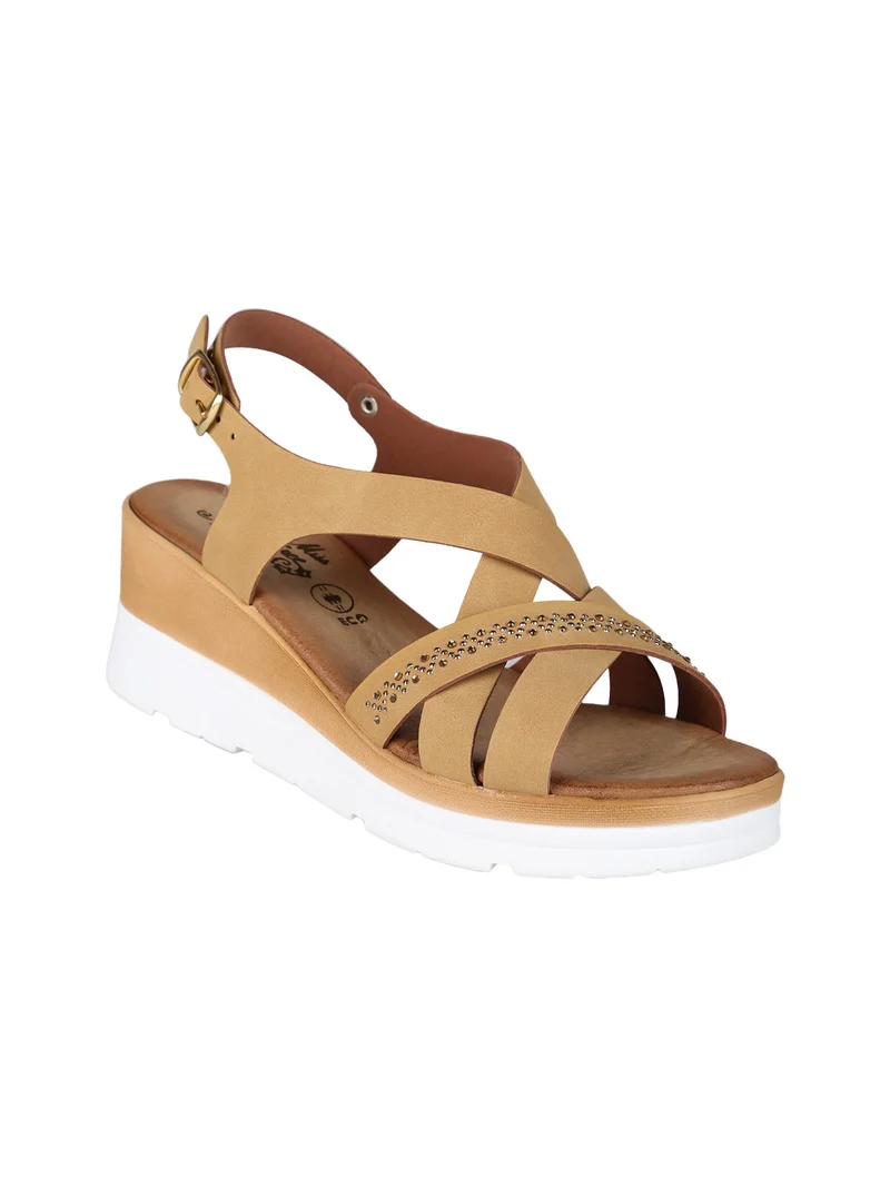 Sandali donna con zeppa e strass - khaki