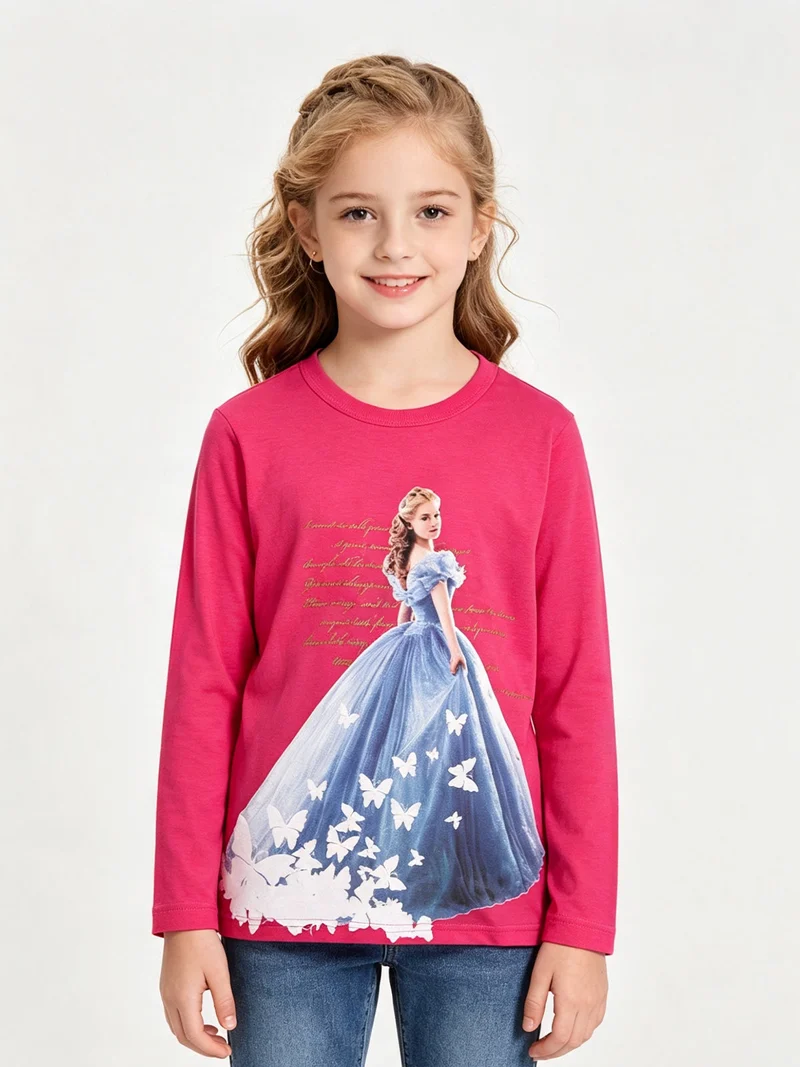 Cinderella maglietta da bambina a manica lunga - fucsia