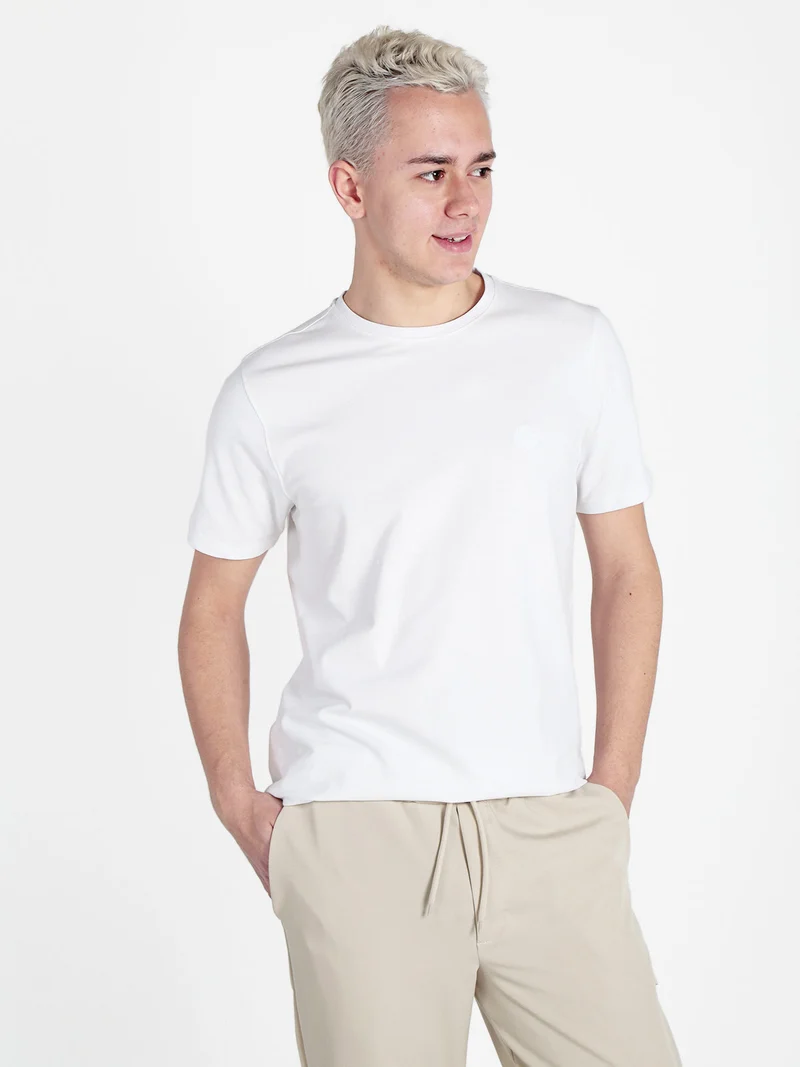 T-shirt girocollo da uomo in cotone piquet - bianco
