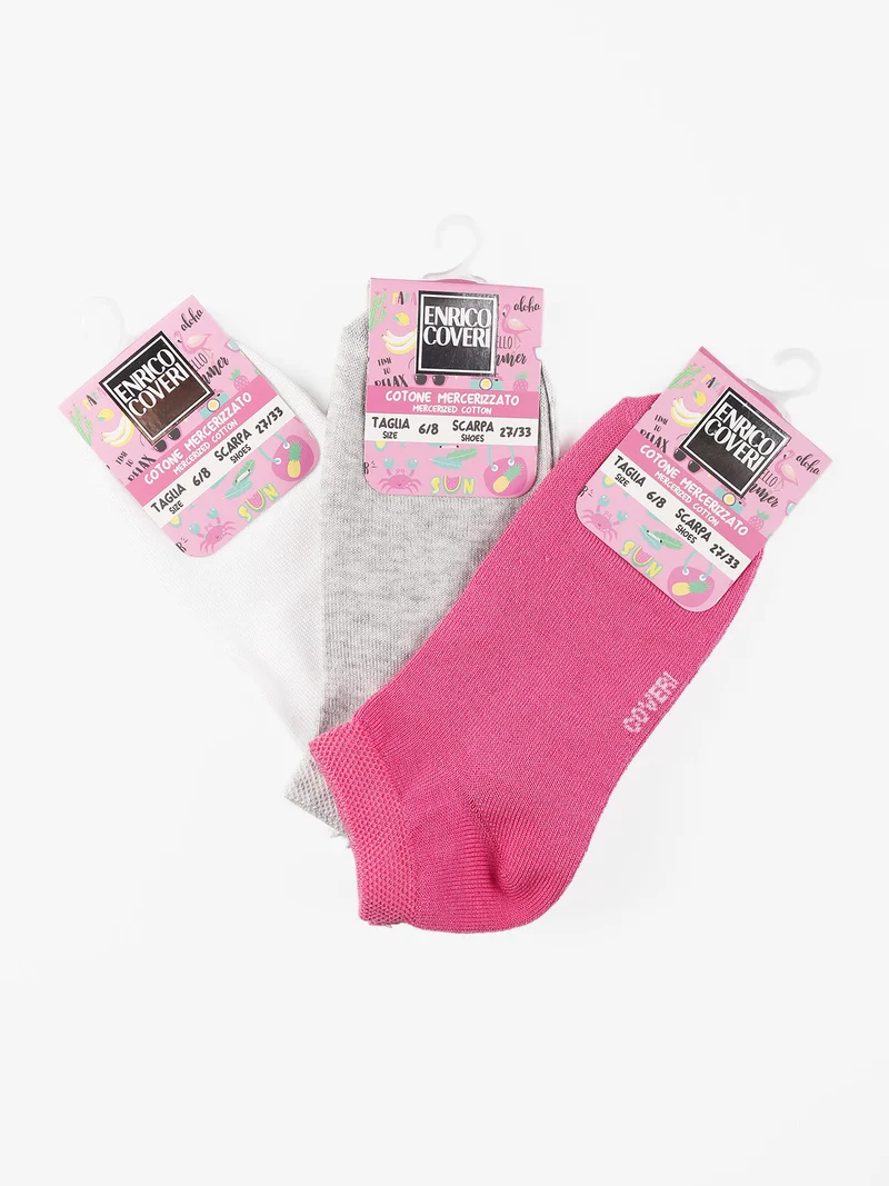 Calzini corti da bambina in cotone Confezione da 3 paia - fucsia