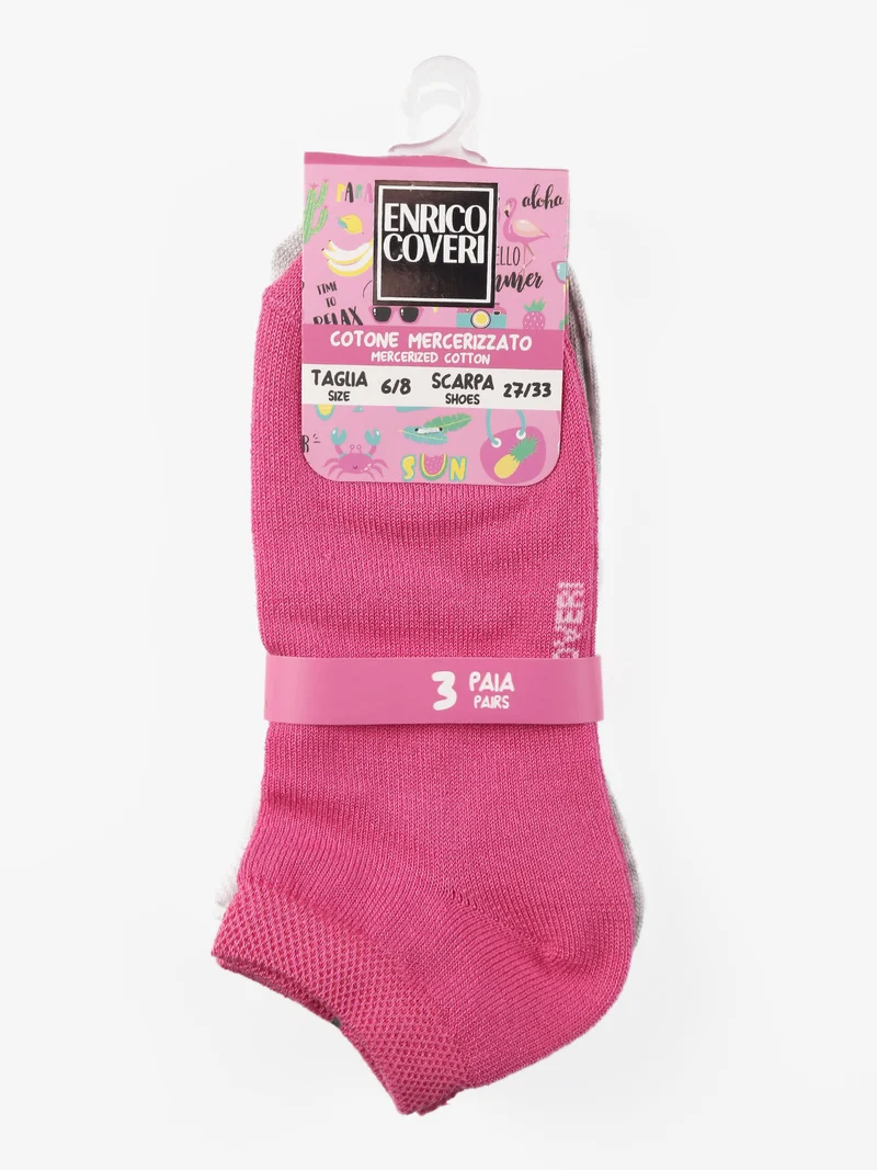 Calzini corti da bambina in cotone Confezione da 3 paia - fucsia