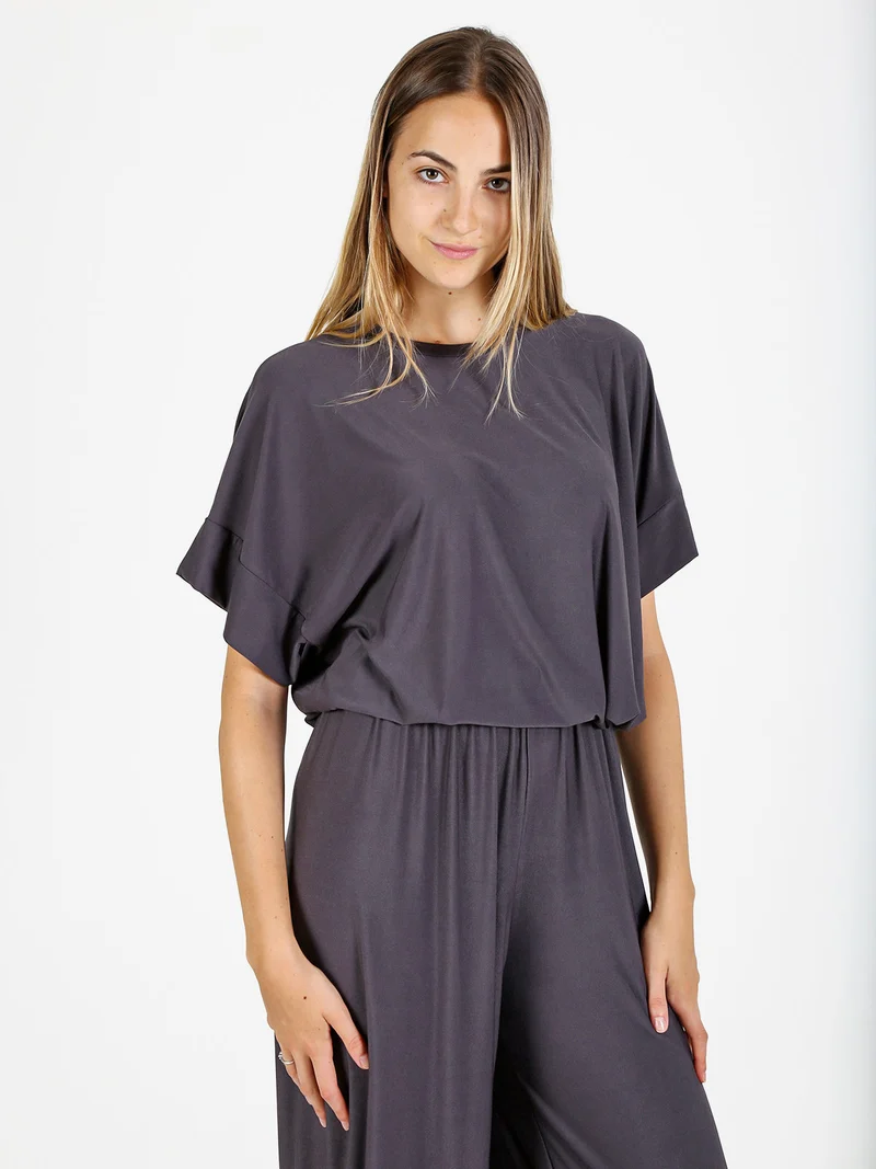 Blusa donna con maniche corte a pipistrello - grigio