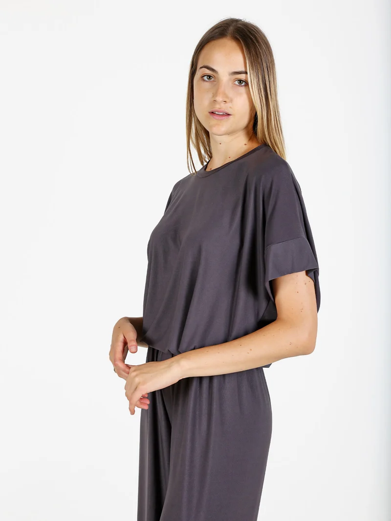 Blusa donna con maniche corte a pipistrello - grigio