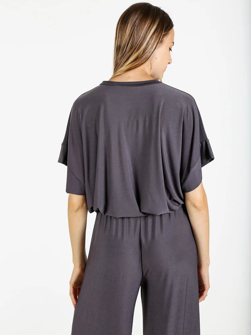 Blusa donna con maniche corte a pipistrello - grigio