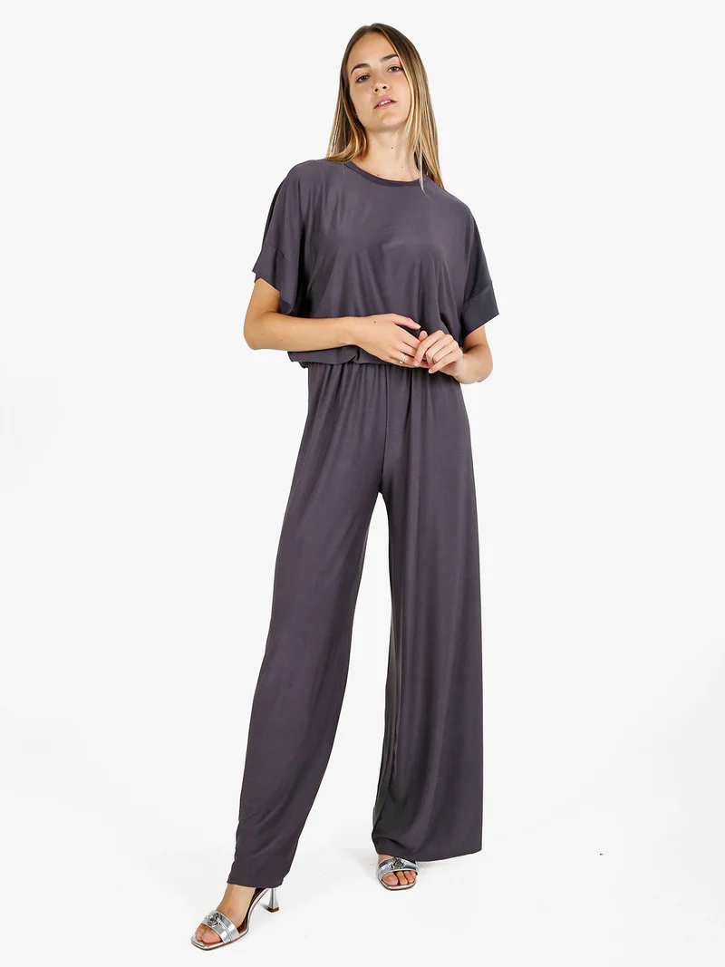 Blusa donna con maniche corte a pipistrello - grigio