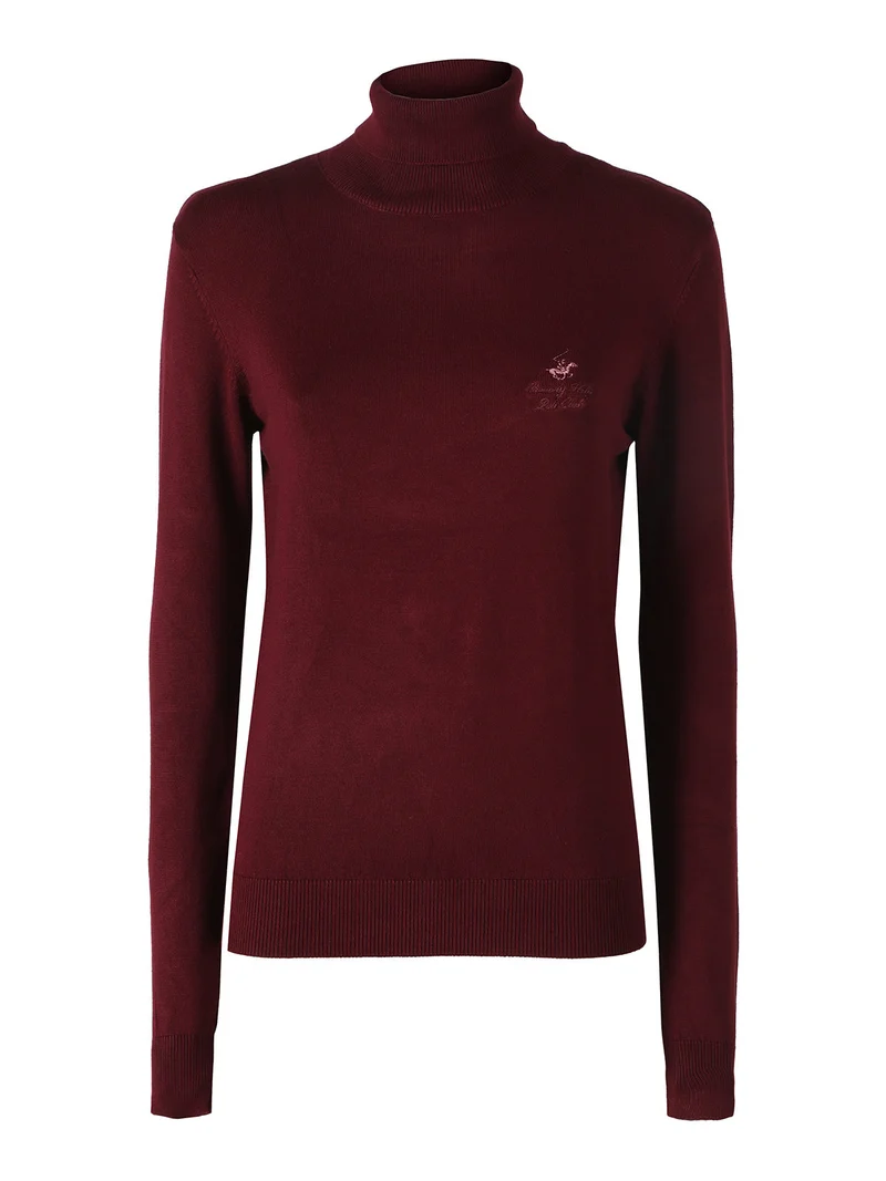 Pullover dolcevita da donna in maglia tinta unita - bordeaux