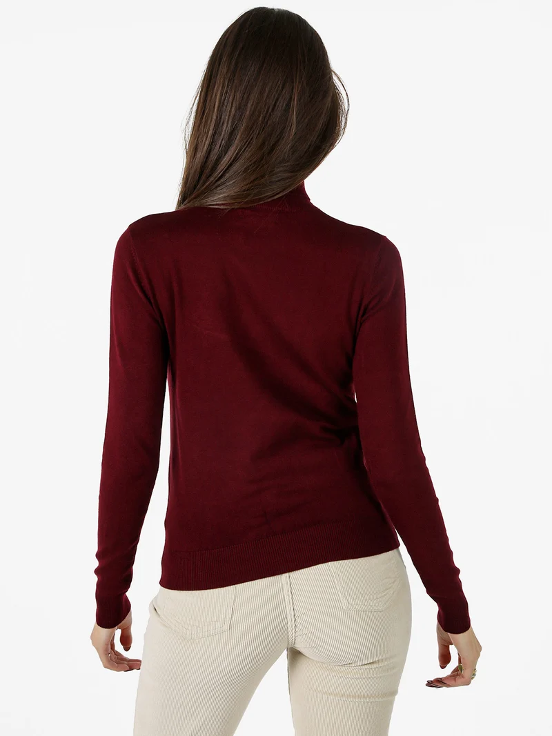 Pullover dolcevita da donna in maglia tinta unita - bordeaux