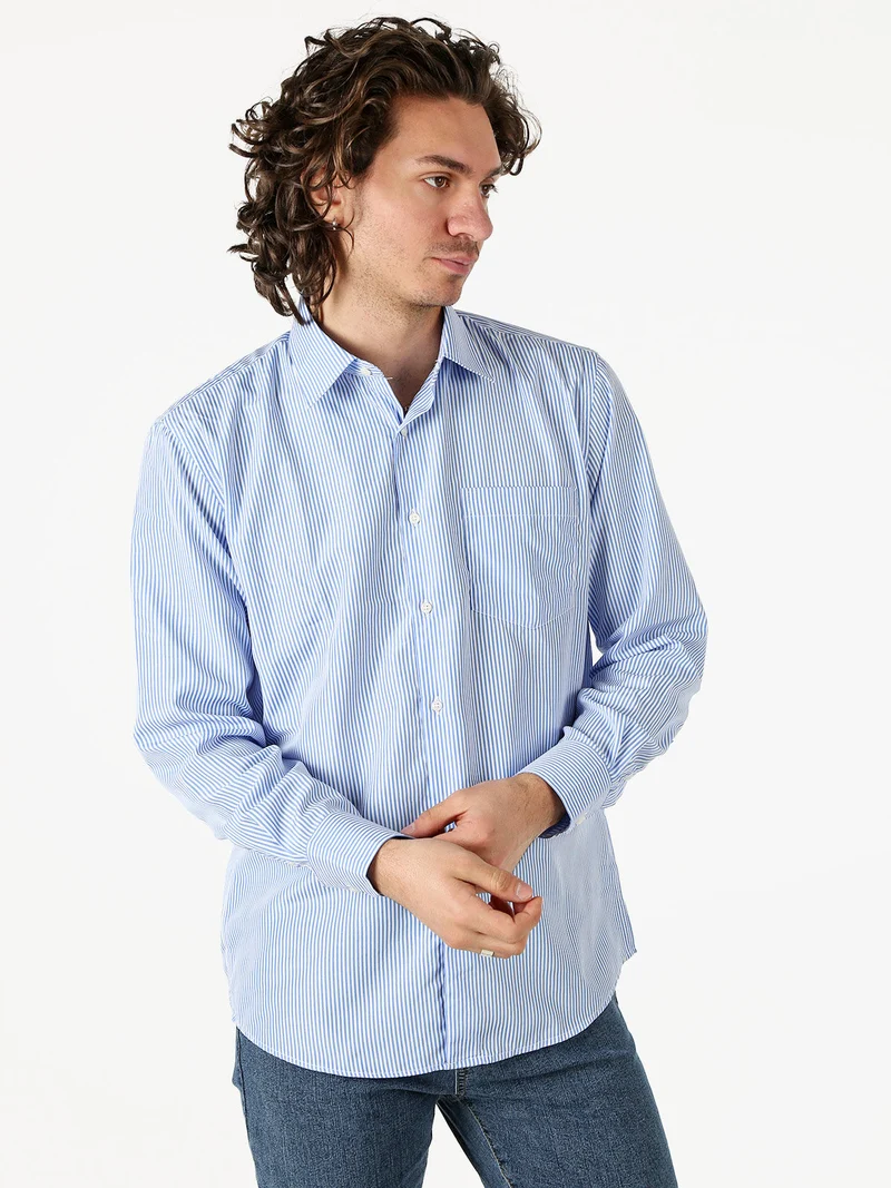 Camicia da uomo rigata a maniche lunghe - azzurro