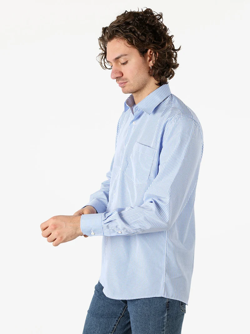 Camicia da uomo rigata a maniche lunghe - azzurro