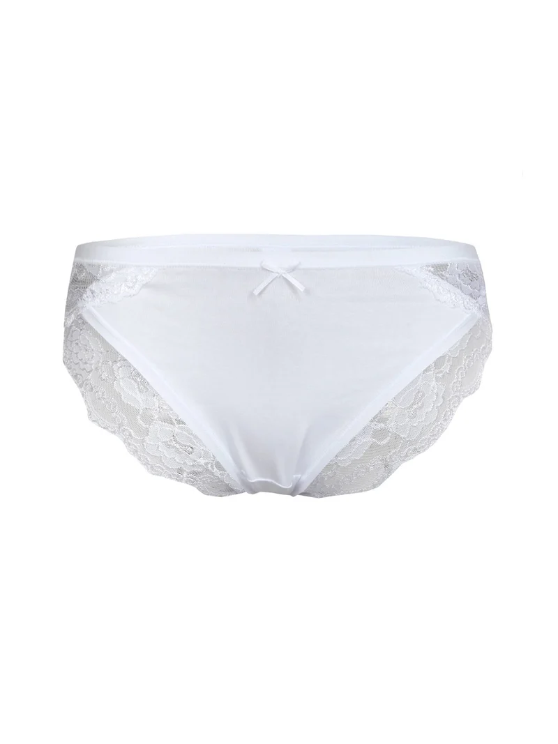 Slip in cotone bielastico con pizzo - bianco