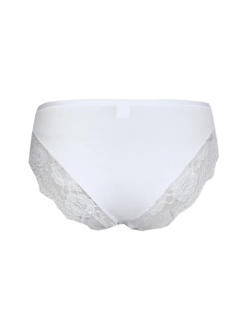 Slip in cotone bielastico con pizzo - bianco