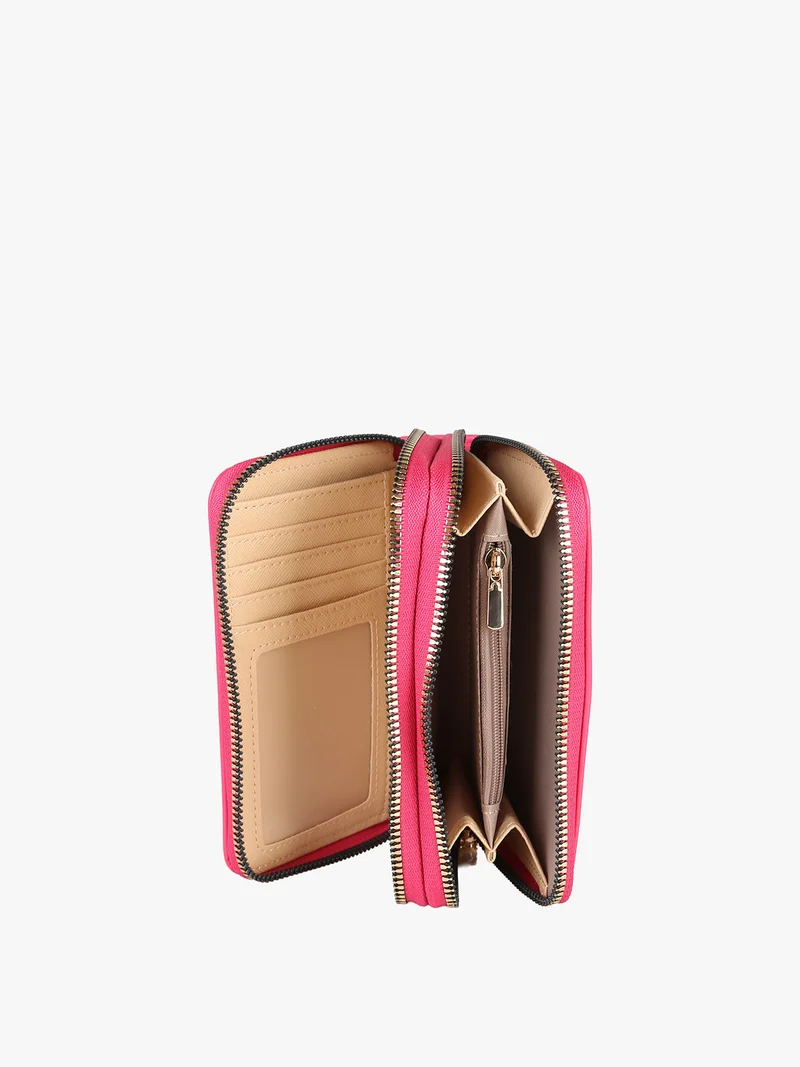 Portafoglio donna trapuntato con doppia tasca - fucsia
