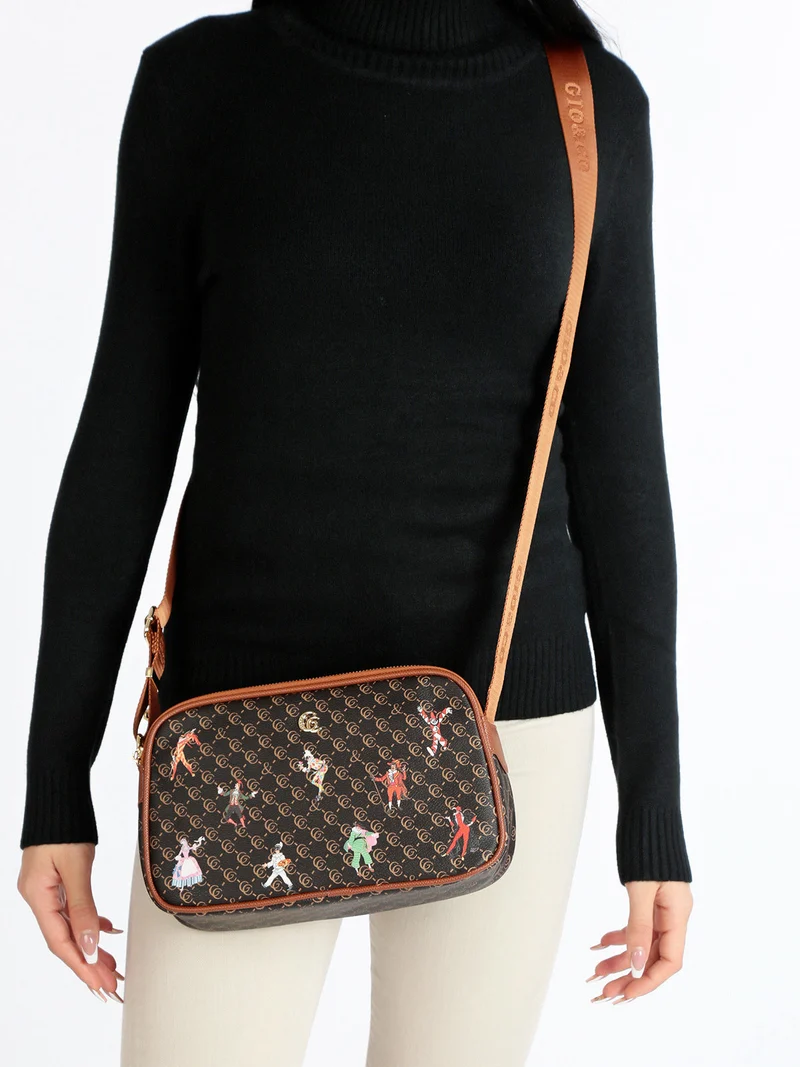 Borsa a tracolla con stampe - moro