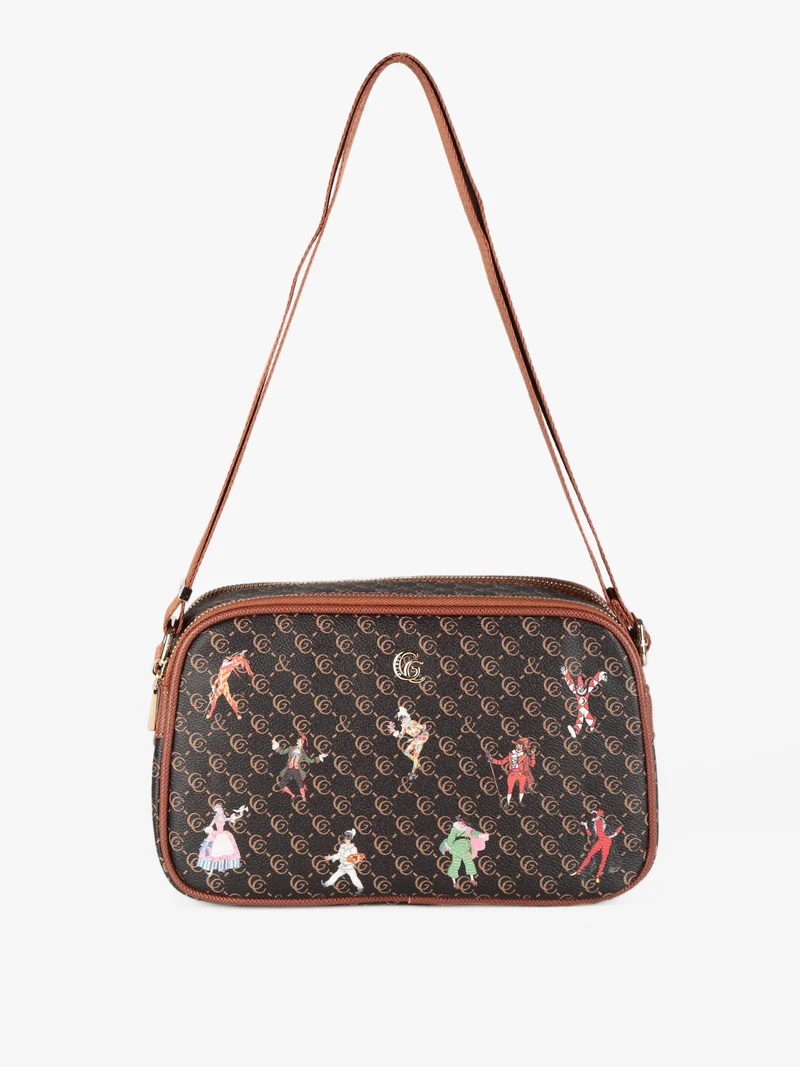 Borsa a tracolla con stampe - moro