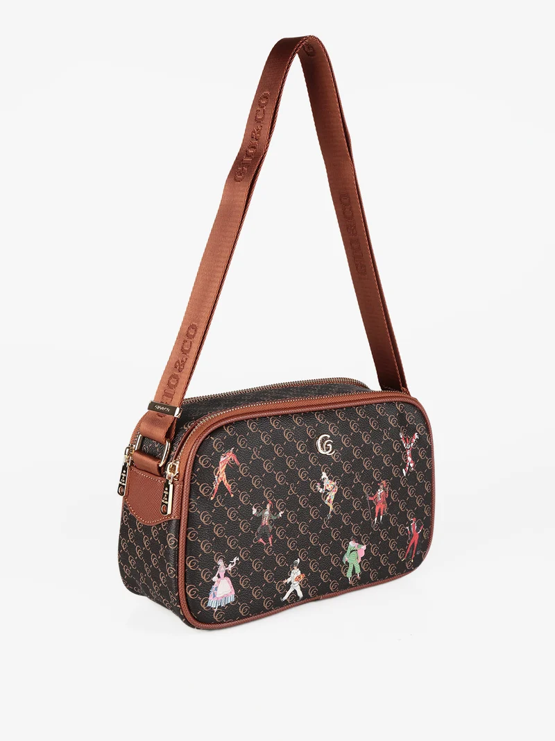 Borsa a tracolla con stampe - moro