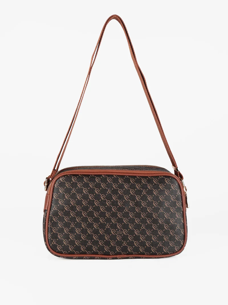 Borsa a tracolla con stampe - moro