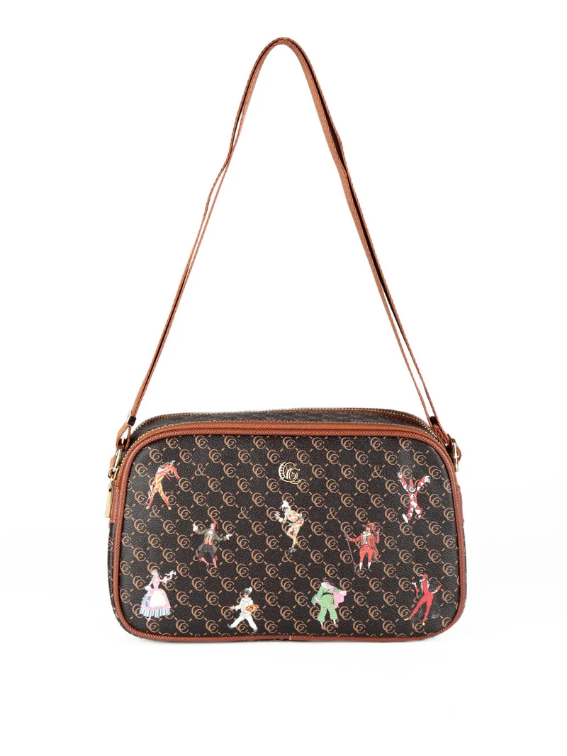 Borsa a tracolla con stampe - moro