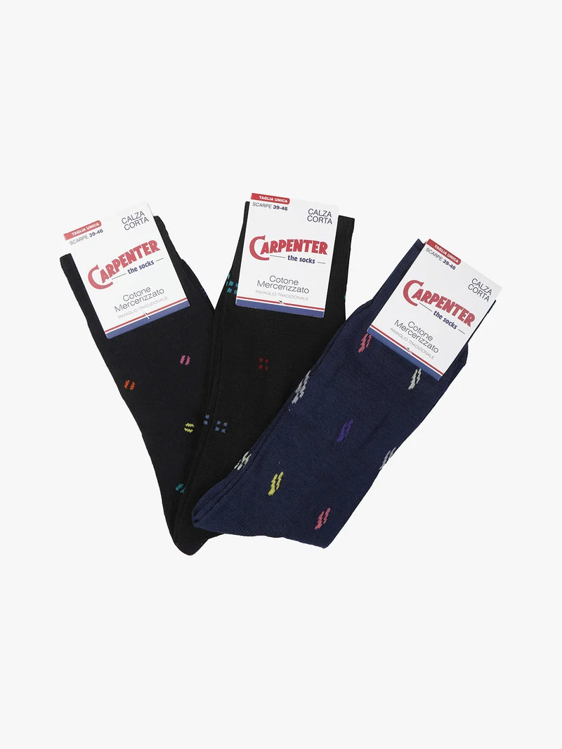 3 paia calze corte da uomo con stampe - nero