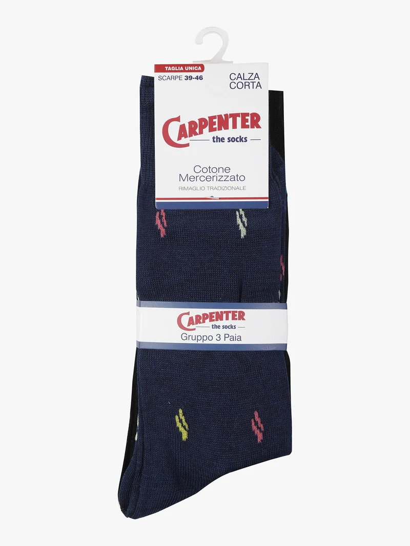 3 paia calze corte da uomo con stampe - nero