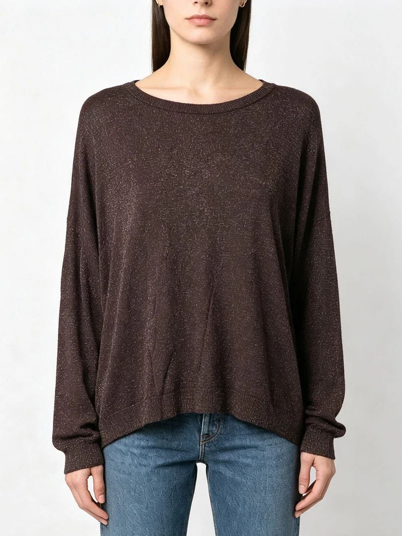 Maglia donna in lurex con maniche a pipistrello - moro