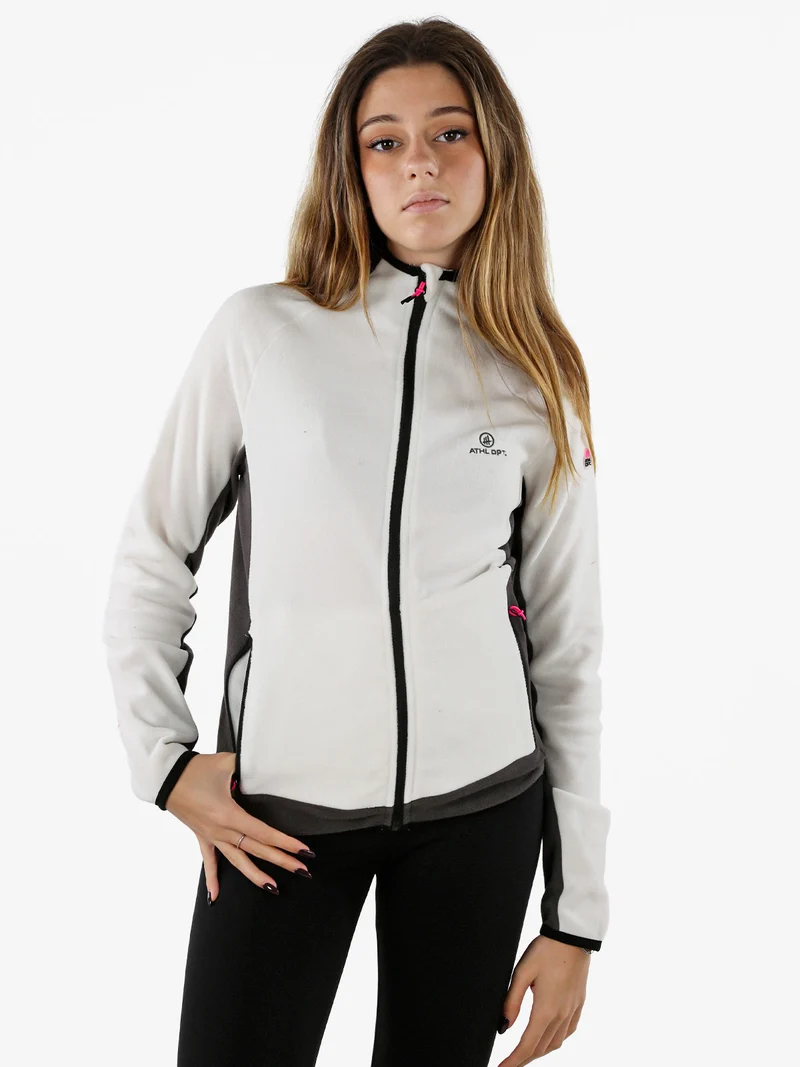 Felpa donna bicolore in micropile con zip intera - bianco