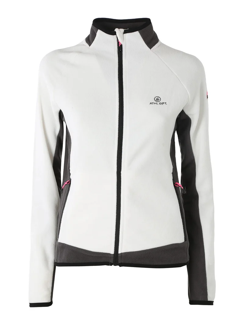 Felpa donna bicolore in micropile con zip intera - bianco