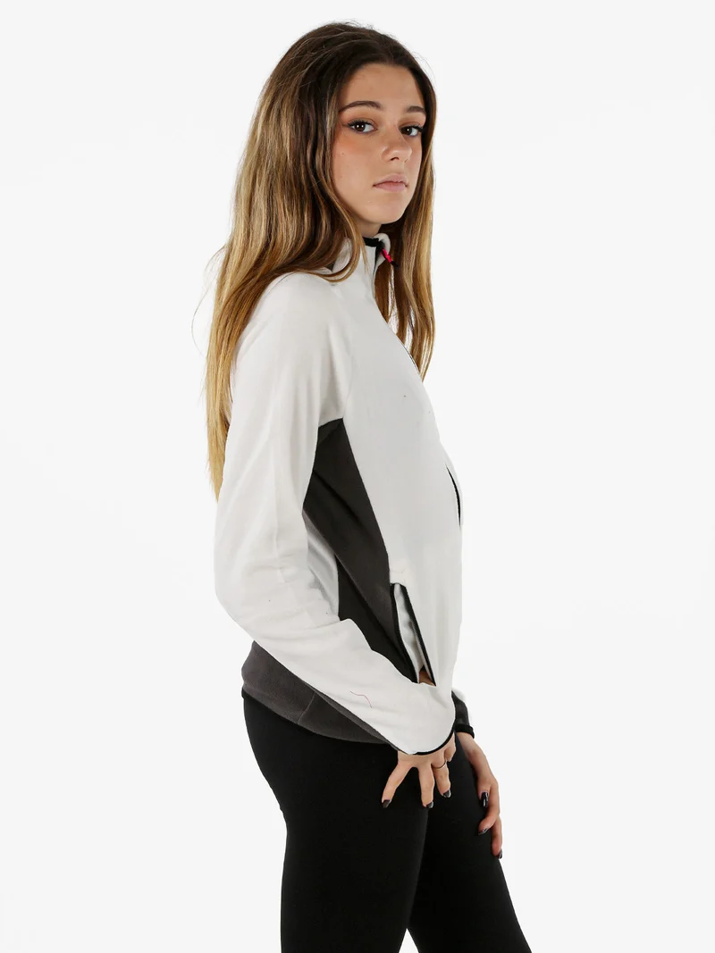 Felpa donna bicolore in micropile con zip intera - bianco