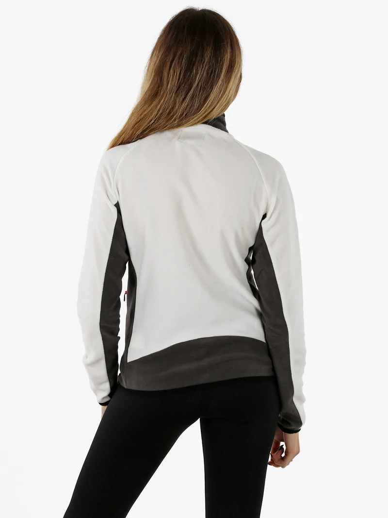 Felpa donna bicolore in micropile con zip intera - bianco