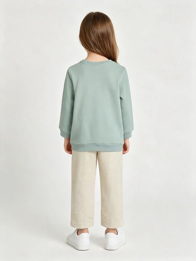 Completo 2 pezzi da bambina con felpa girocollo e pantaloni a palloncino - acqua marina