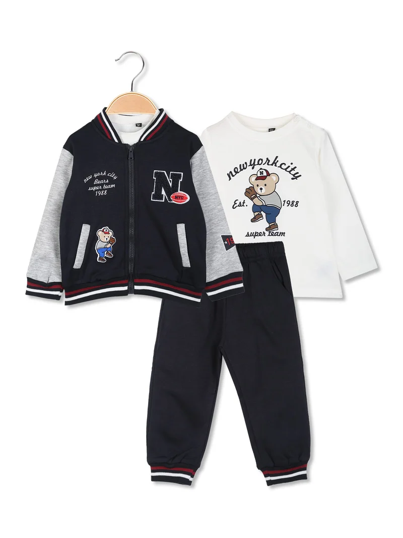 Completo 3 pezzi da neonato con zip e interno felpato - blu scuro