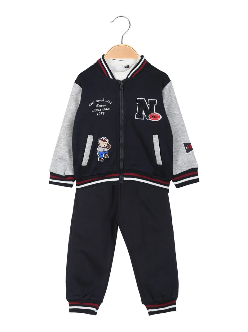 Completo 3 pezzi da neonato con zip e interno felpato - blu scuro