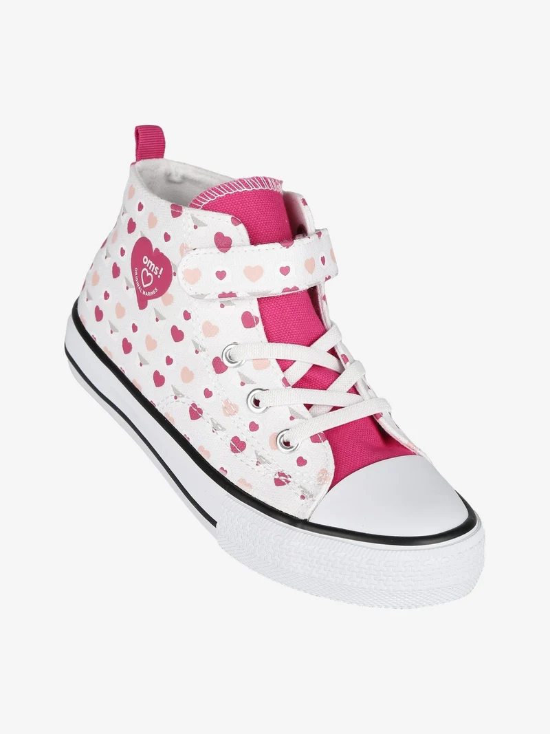 Sneakers alte da bambina con cuori e strappo - bianco