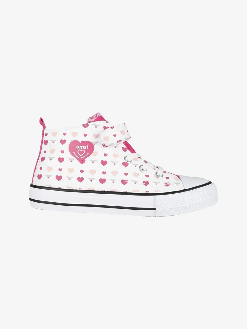 Sneakers alte da bambina con cuori e strappo - bianco