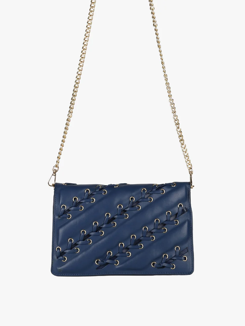 Borsa rigida a tracolla con manico a catena - blu