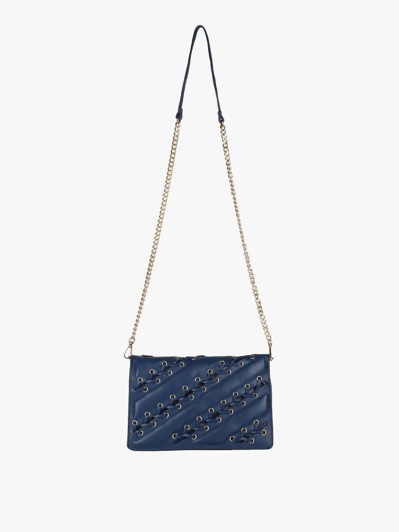Borsa rigida a tracolla con manico a catena - blu