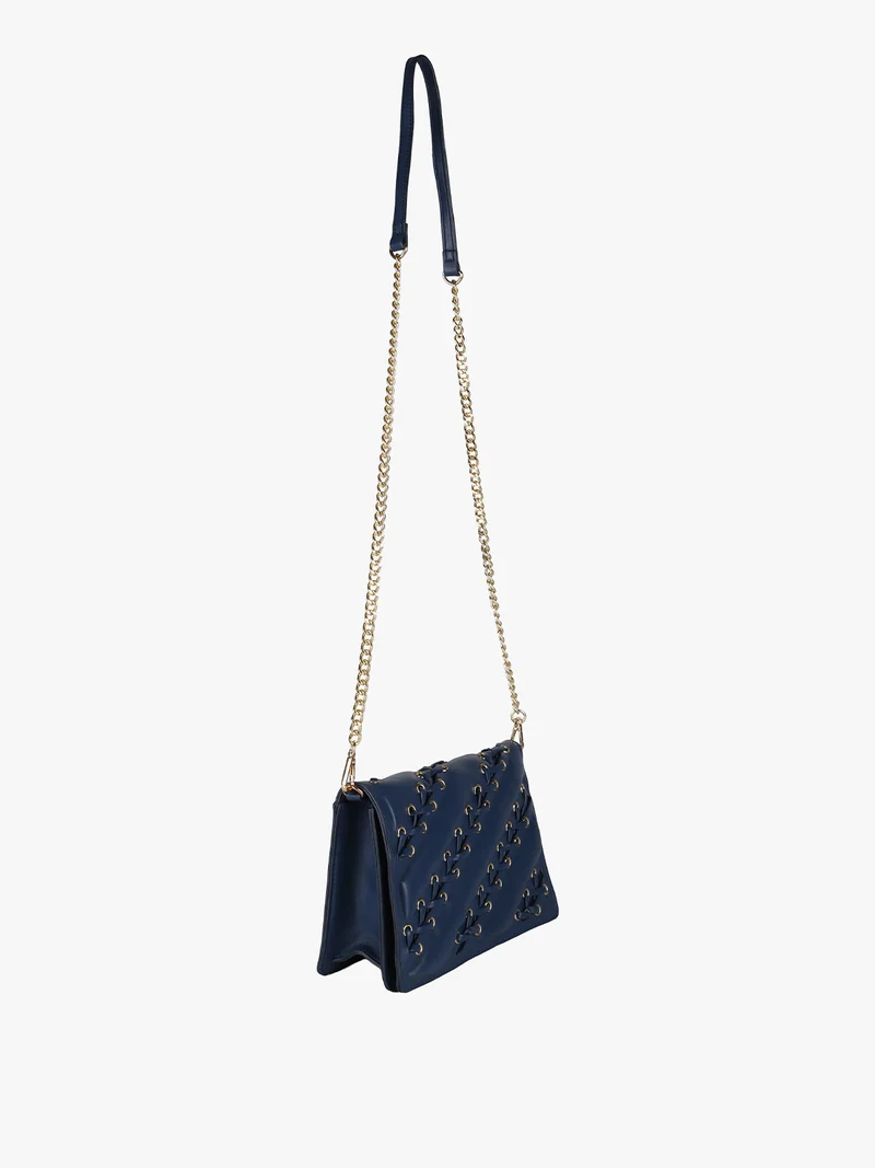 Borsa rigida a tracolla con manico a catena - blu