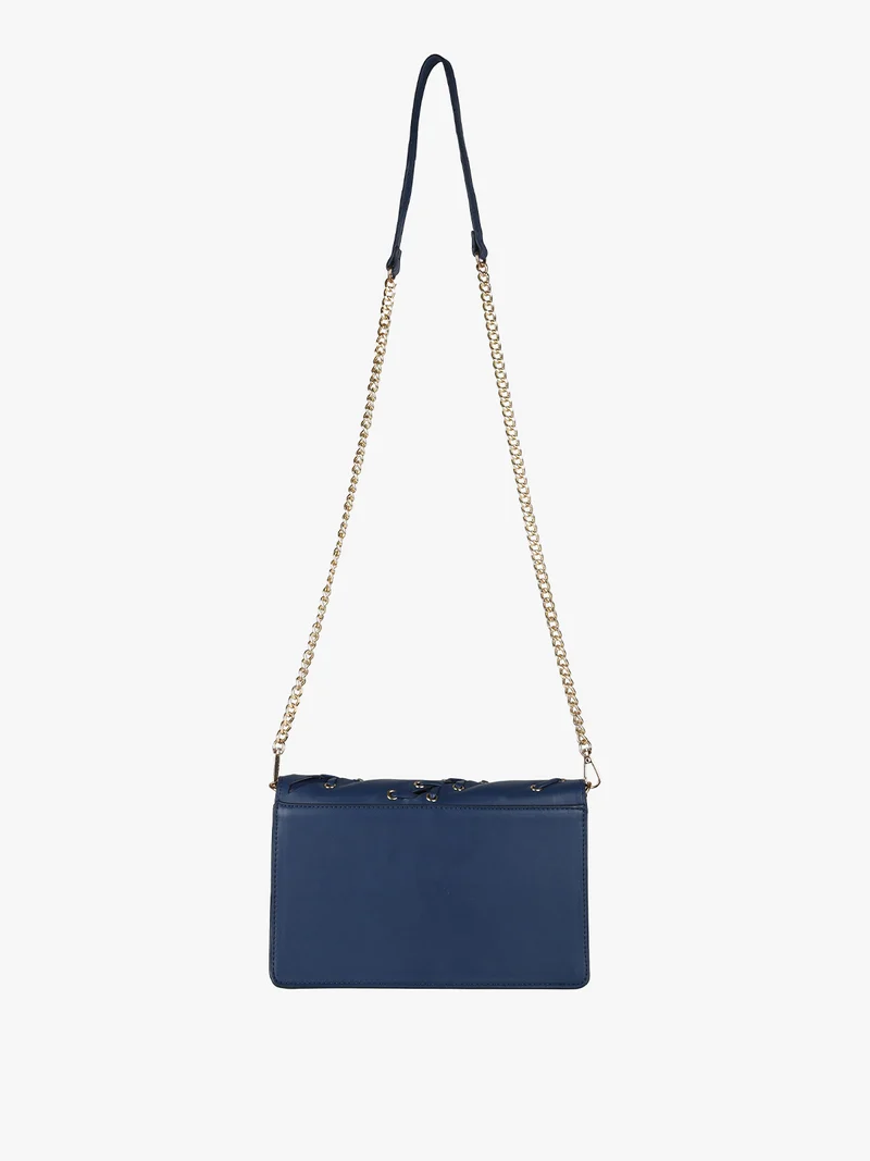 Borsa rigida a tracolla con manico a catena - blu