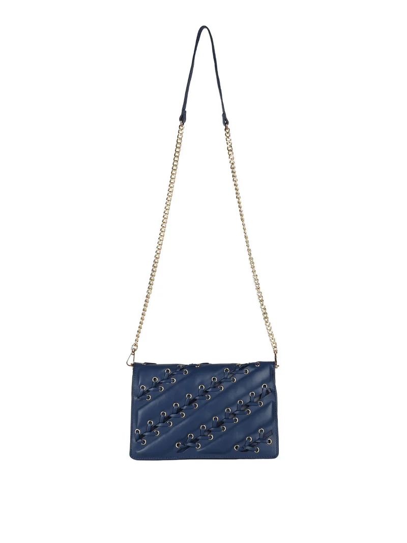 Borsa rigida a tracolla con manico a catena - blu