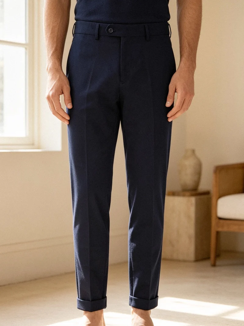 Pantaloni da uomo in cotone con risvolti sul finale - blu