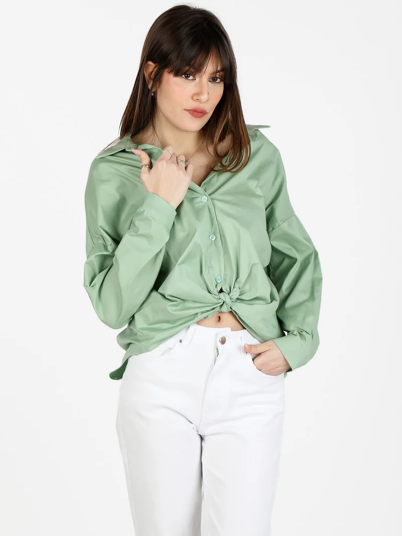 Camicetta donna annodata in cotone - verde